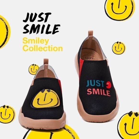 UIN Men\'s Slip On Fashion Sneakers Casual Comfort Soft Shoes (Smiley- Black) main image 4